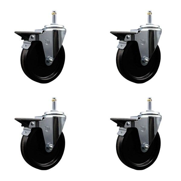 Service Caster 5'' Phenolic Swivel 7/16'' Grip Ring Stem Caster with Total Lock Brake, 4PK SCC-GR20S514-PHS-PLB-716138-4 - main